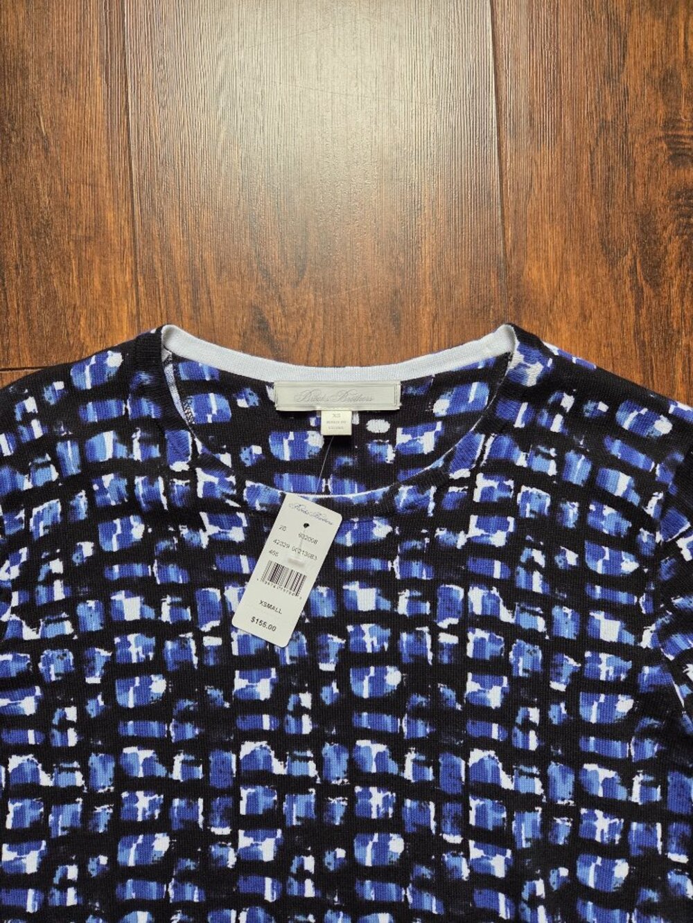 NWT Brooks Brothers Twinset Abstract Short Sleeve Cotton Knit Sweater XS Blue - Picture 9 of 13